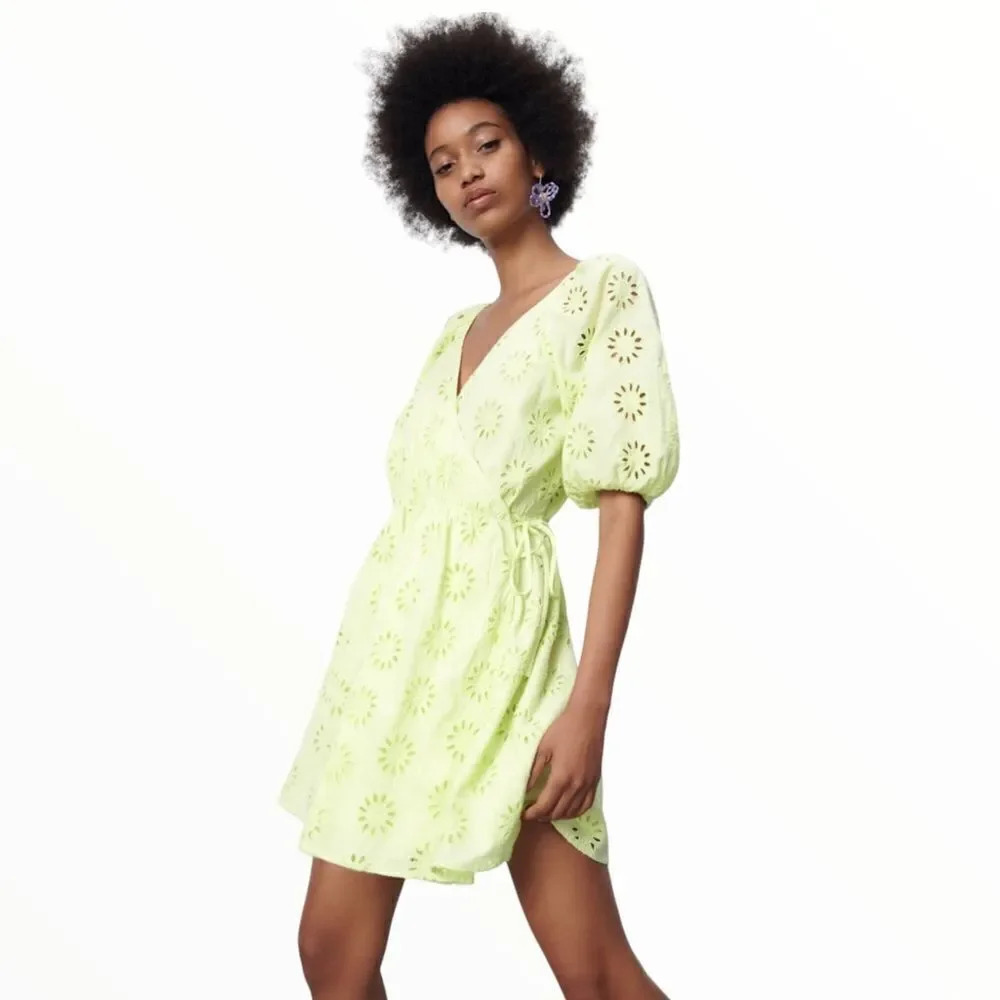 ZARA | Light Yellow | OPENWORK EMBROIDERED DRESS - Picture 5 of 13